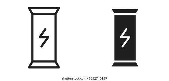 Energy bar vector icon set black filled and outlined style.