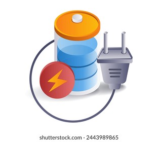 Energía Concepto de carga de batería plana isométrica 3d ilustración