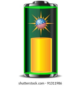 The energy of the battery with the globe USA.Vector