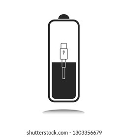 Energy Battery indicator icon with indicator, level of charge, USB. Vector Illustration. White background.