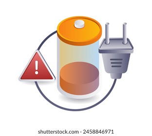 Energy battery warning technology results infographic 3d illustration flat isometric