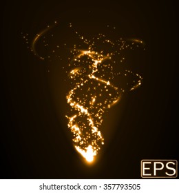 Energy Beam With Particles And Additional Smooth Energy Trails. Golden Color Version.