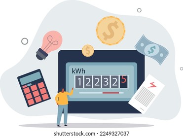 Energy bills payment and monthly electricity readings .Raising utilities cost and power expenses receipt . home comfort provision.flat vector illustration.