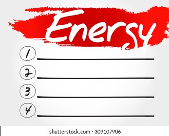 ENERGY blank list, fitness, sport, health concept
