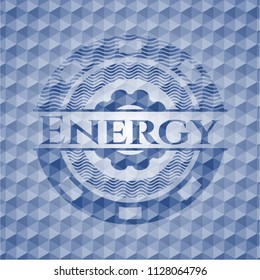 Energy blue emblem with geometric pattern.