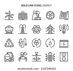 Energy, bold line icons. The illustrations are a vector, editable stroke, 48x48 pixel perfect files. Crafted with precision and eye for quality.