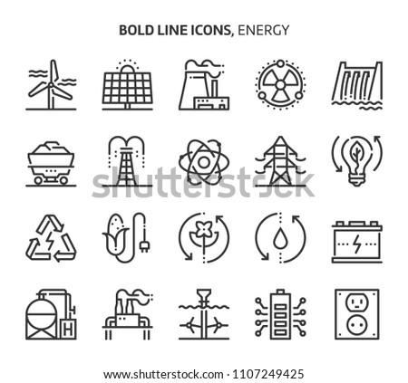 Energy, bold line icons. The illustrations are a vector, editable stroke, 48x48 pixel perfect files. Crafted with precision and eye for quality.