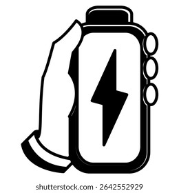 Energy Boost icon represented by holding batteray Black Filled style.