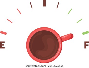 Energy boost indicator with coffee cup color icon isolated on white background