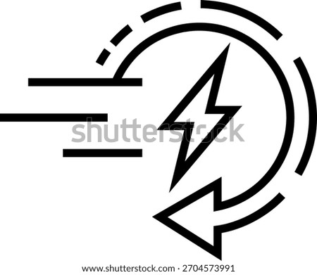 Energy Boost Line Icon with Lightning and Circular Arrow. A clean symbol representing fast energy recovery, power, and acceleration.
