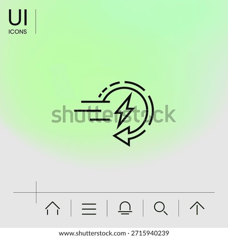 Energy Boost Line Icon with Lightning and Circular Arrow. A clean symbol representing fast energy recovery, power, and acceleration