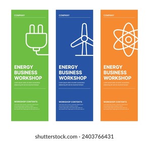 Energy business workshop banner. This is a set of modern style business banner design templates for schools, companies, lectures, workshops, events, and presentations.