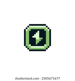 Energy button, electricity icon pixel art style design. Flash lightning. High voltage logo. Charging icon.  8-bit sprites. Isolated vector illustration.