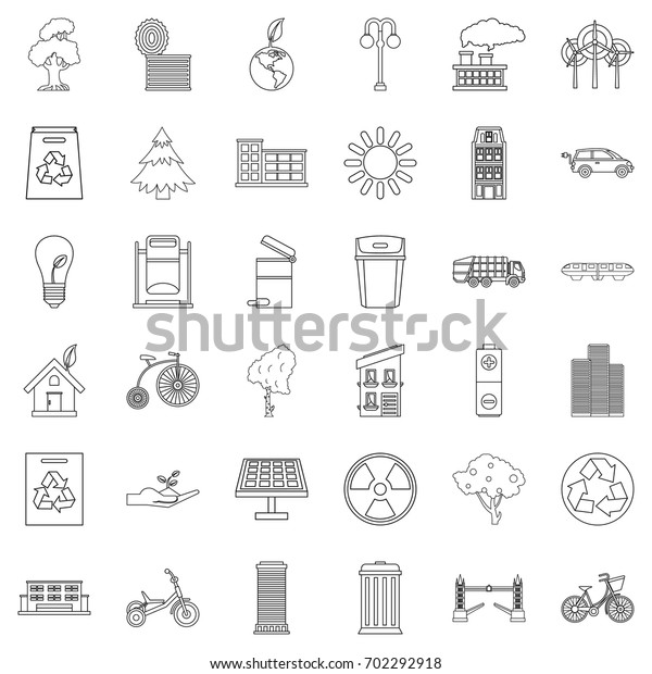 Energy car icons set.\
Outline style of 36 energy car vector icons for web isolated on\
white background