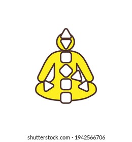 Energy centers in body activation RGB color icon. Spiritual chakras restoration and awakening. Connection sense with universe. Mind clearing. Encouraging energy flow. Isolated vector illustration