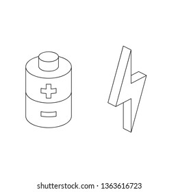 Energy charge battery 3d vector line art icon isometric minimalism illustrate
