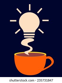 Energy charge. Cup of coffee with smoke in the form of a symbol of new ideas. Vector illustration