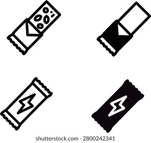 Energy and chocolate bar snack packaging icon set with chocolate packaging illustration silhouette snacking nutrition supplement marketing minimalist snackable