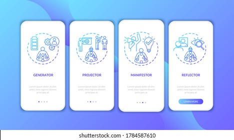 Energy circulation type onboarding mobile app page screen with concepts. Body channels. Human design walkthrough 4 steps graphic instructions. UI vector template with RGB color illustrations