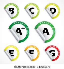 Energy class sticker set from A+ to G
