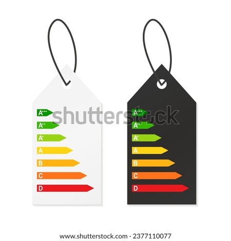 Energy classification tags. Energy efficiency rating. Colorful rating. Concept of Energy Efficiency of housing. Vector illustration