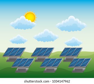 energy clean - field with many panel solars