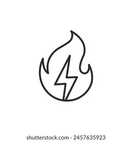 Energy Combustion icon. This graphic combines a flame with a lightning bolt, representing the generation of power through the combustion of fuels. Vector illustration 