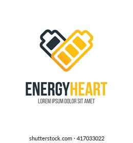Energy company logo. Colorful vector illustration. Batteries in the form of heart.