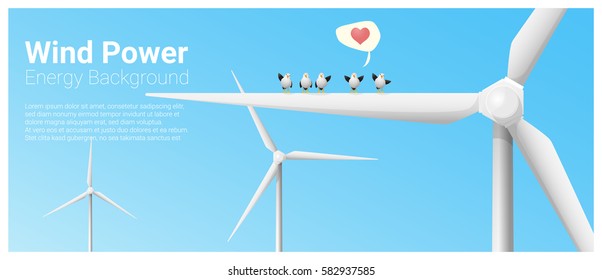 Energy concept background with wind turbine , vector , illustration