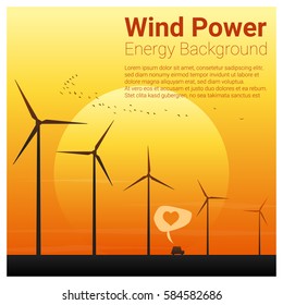 Energy concept background with wind turbine , vector , illustration