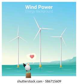 Energy concept background with wind turbine , vector , illustration