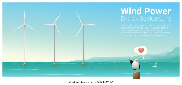 Energy concept background with wind turbine , vector , illustration