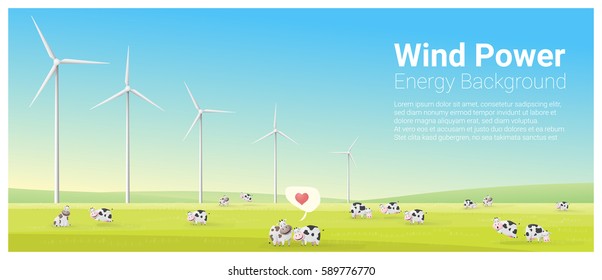 Energy concept background with wind turbine , vector , illustration