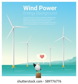 Energy concept background with wind turbine , vector , illustration