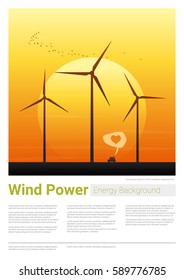 Energy concept background with wind turbine , vector , illustration