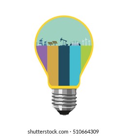 Energy concept. Bulb with industry plants. Power generation info graphic