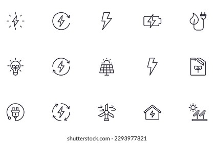 Energy concept. Collection of modern high quality РРР line icons. Editable stroke. Premium linear symbol for web sites, flyers, banners, online shops and companies. 