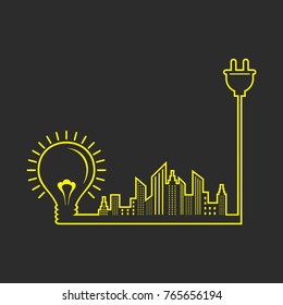 Energy concept with Electric bulb,plug and cityscape - vector illustration