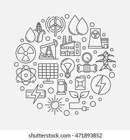 Energy concept illustration. Vector round industrial linear symbol. Power and energy creative sign made with thin line icons