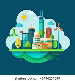 Energy Concept Renewable and Eco Friendly.  Vector illustration. Flat design elements for Clean Environment, Technological sustainable development and Alternative Energy concept. Design element.