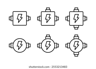 Ícones do conjunto de conexões de energia. Estilo linear. Ícones de vetor.