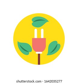 energy connector wire witsh leafs plant vector illustration design