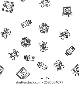 energy conservation green save vector seamless pattern thin line illustration
