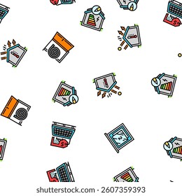energy conservation green save vector seamless pattern thin line illustration