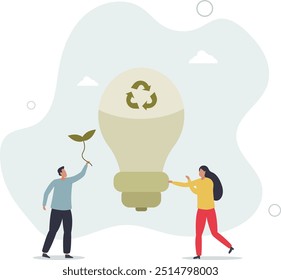 Conservación de energía como bajo consumo de iluminación. diseño plano con personas.