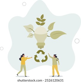 Energy conservation as low power lighting consumption.flat design with people.
