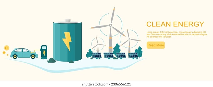 Energieeinsparung, Vektorgrafik von sauberer Windenergie Solarenergie.