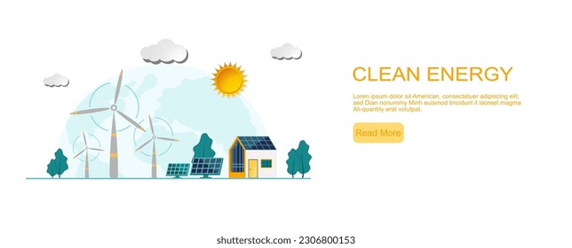 energy conservation vector illustration clean energy wind power solar energy.