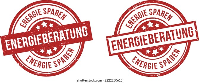 Energy Consulting Badge. Save Energy Stamp. German-Translation: Energieberatung Button.
