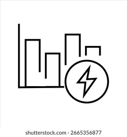 Energy consumption bar chart icon with lightning bolt, representing electricity usage analysis, power statistics, and efficiency monitoring.

